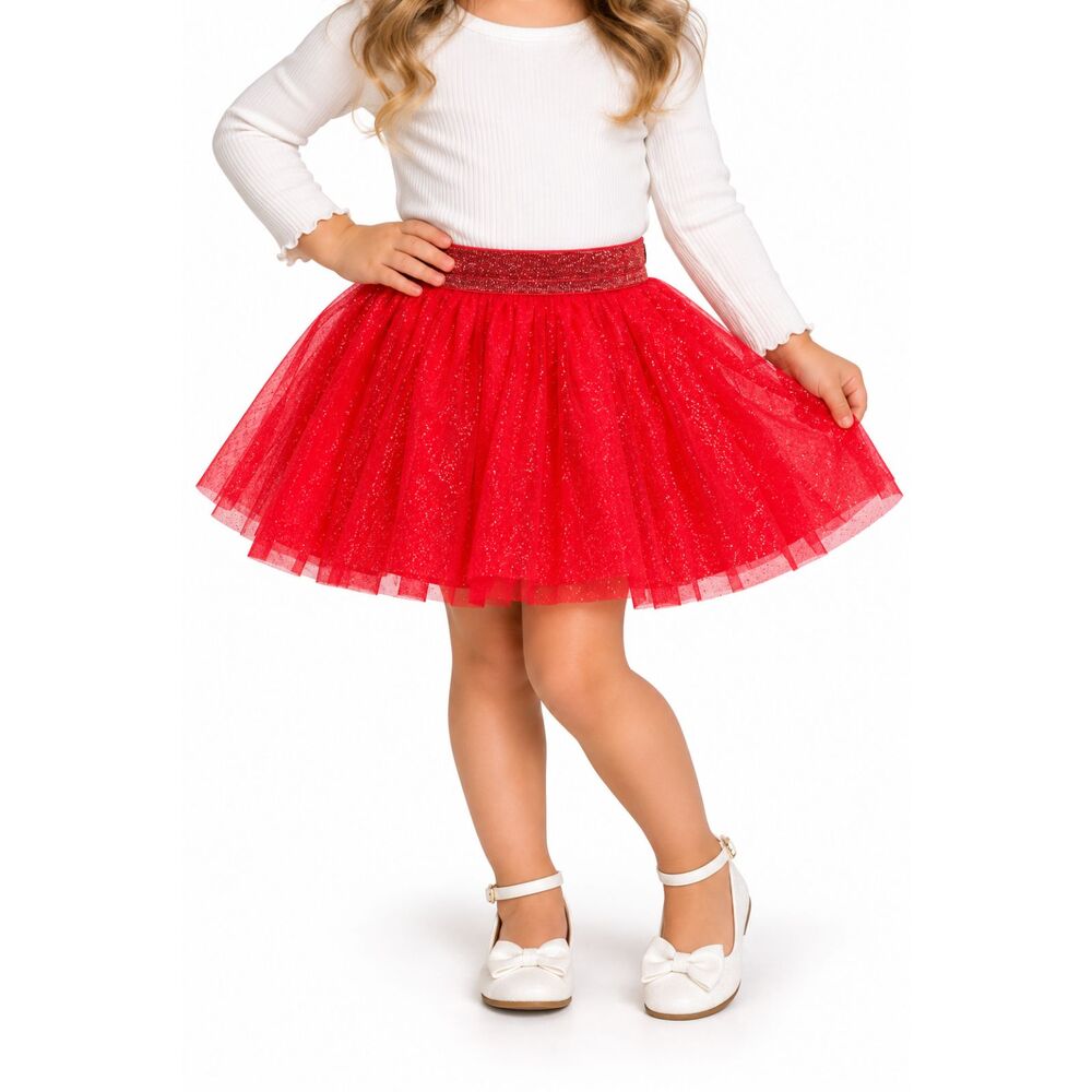 🔥 5 for $30 🔥 Holiday Time Toddler Girls’ Sparkly Red Tulle Skirt | 3T